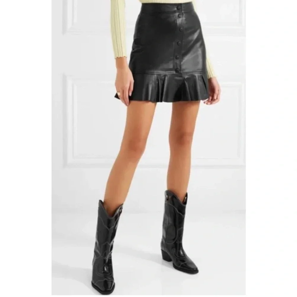 Ganni Rhinehart Lamb Leather Mini Snap On Skirt Size Small - Picture 1 of 9